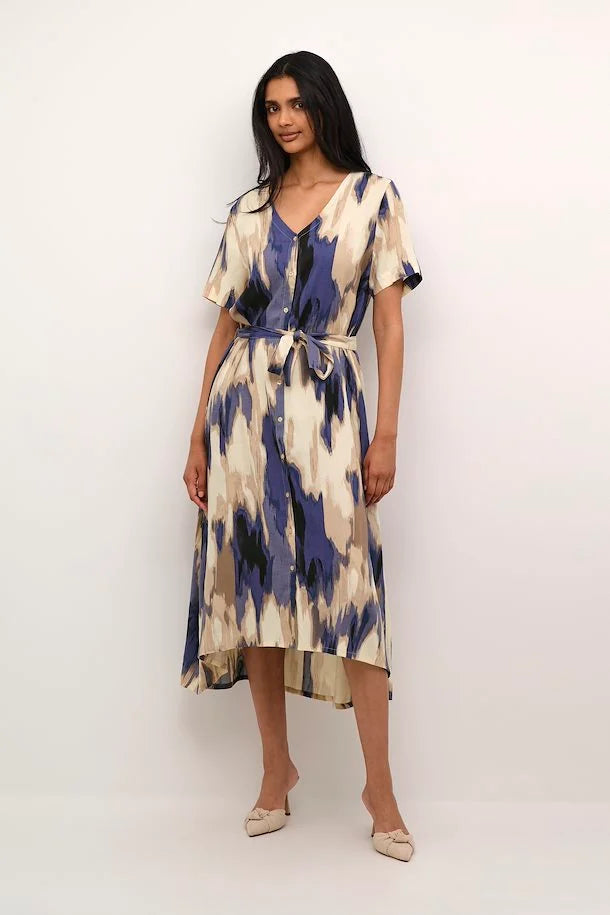 Kaffe KAarona Long Dress Blue Abstract Print