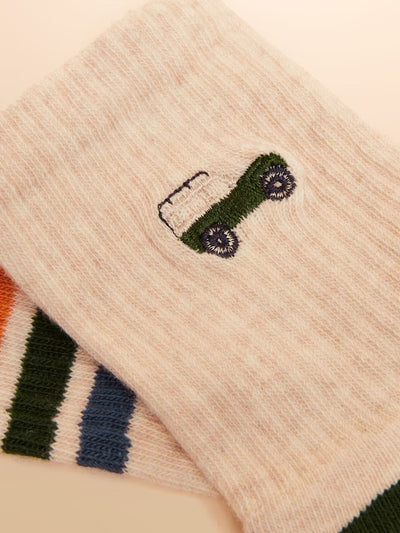 Joules Kids' Volley Khaki/Cream Pack of Two Tennis Socks