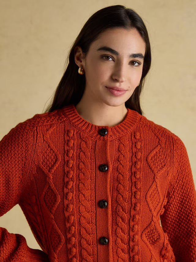 Joules Women’s Rafferty Orange Cable Knit Cardigan
