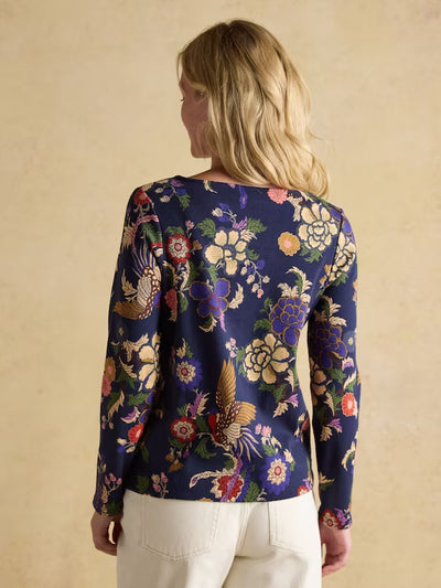 Joules Women’s Harbour Navy Bird Floral Boat Neck Printed Top
