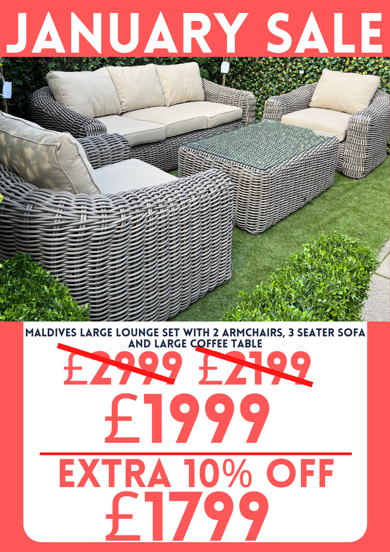 Maldives Large Lounge Set With 2 Armchairs, 3 Seater Sofa and Large Coffee Table