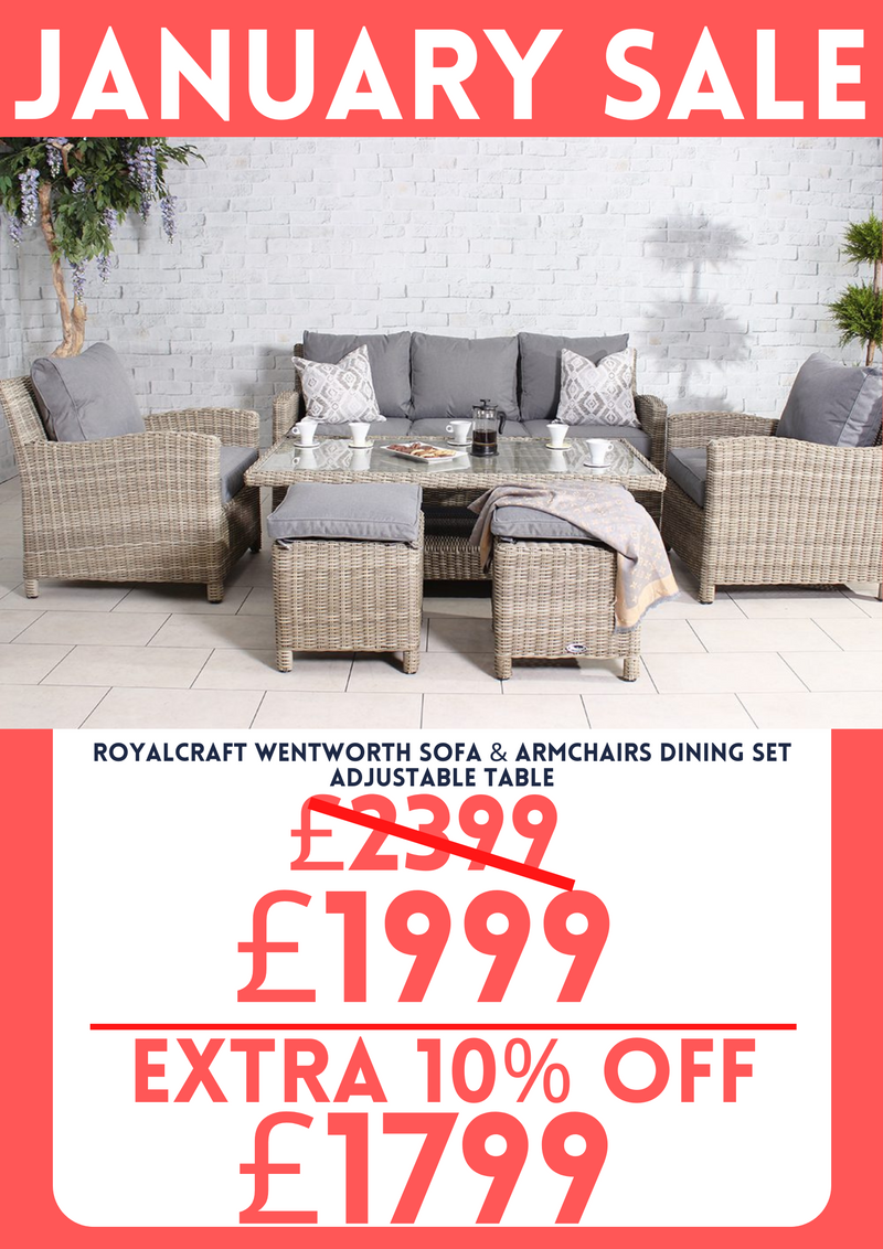 Royalcraft Wentworth Sofa & Armchairs Dining Set Adjustable Table