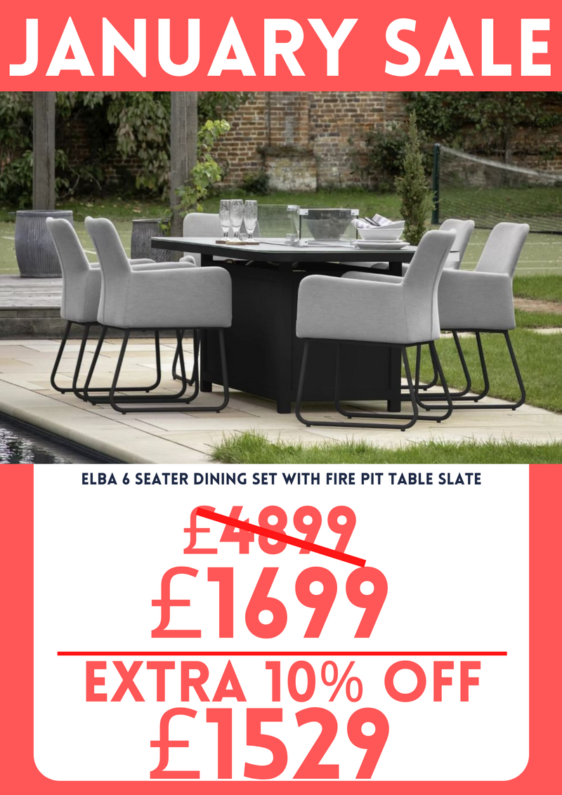 Elba 6 Seater Dining Set with Fire Pit Table Slate