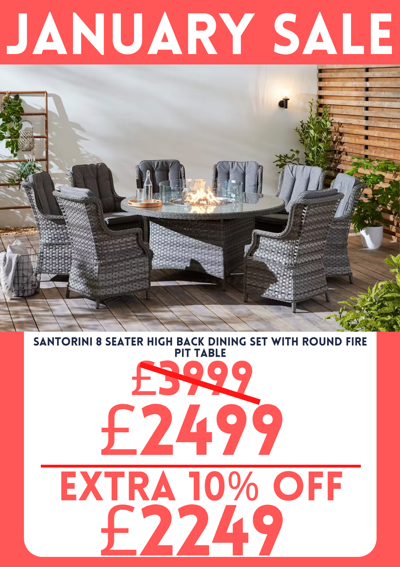 Santorini 8 Seater High Back Dining Set with Round Fire Pit Table