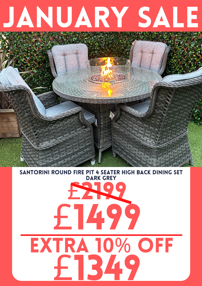 Santorini Round Fire Pit 4 Seater High Back Dining Set Dark Grey