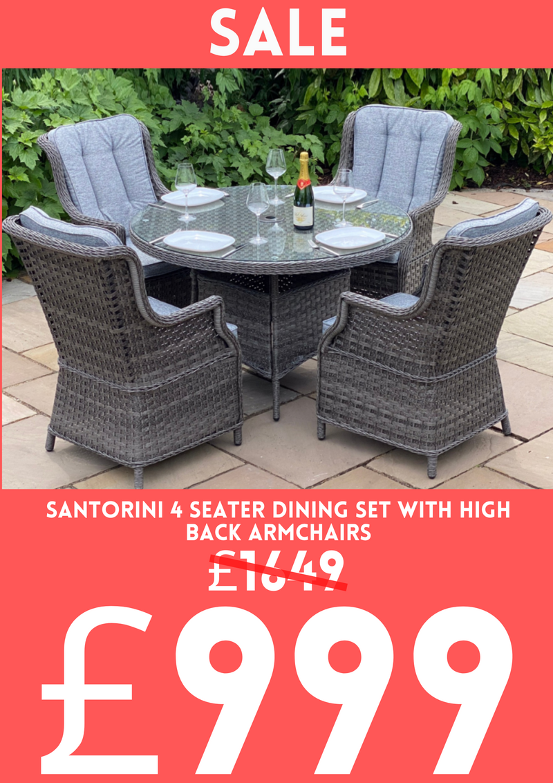 Santorini 4 Seater Dining Set With High Back Armchairs