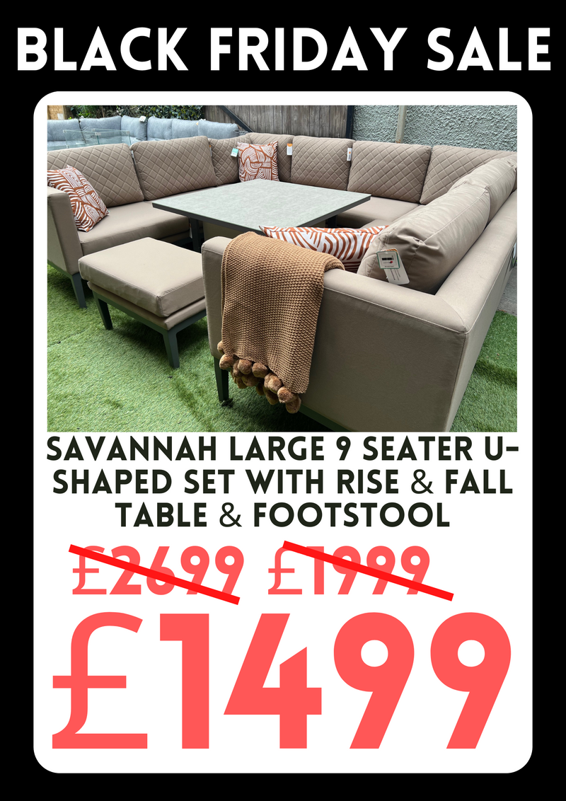 Savannah Large 9 Seater U-Shaped Set With Rise & Fall Table & Footstool