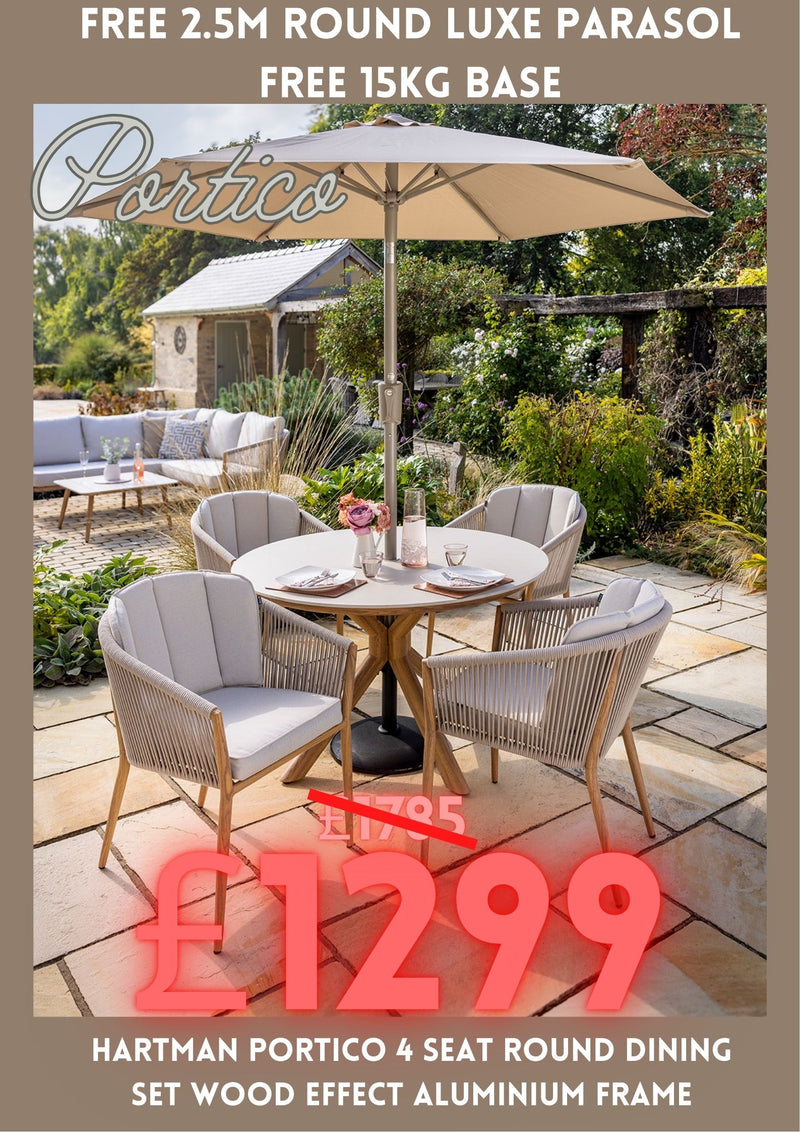 Hartman Portico 4 Seat Round Dining Set Wood Effect Aluminium Frame