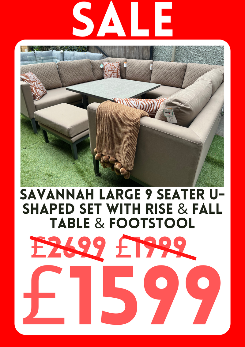 Savannah Large 9 Seater U-Shaped Set With Rise & Fall Table & Footstool