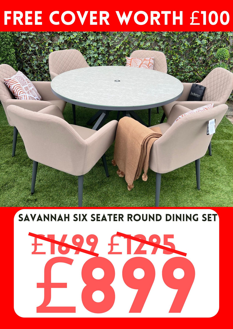 Savannah Six Seater Round Dining Set NOW WITH FREE COVER WORTH £100
