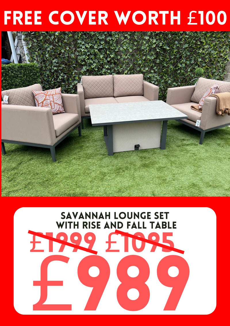 Savannah Lounge Set With Rise and Fall Table NOW WITH FREE COVER WORTH £100