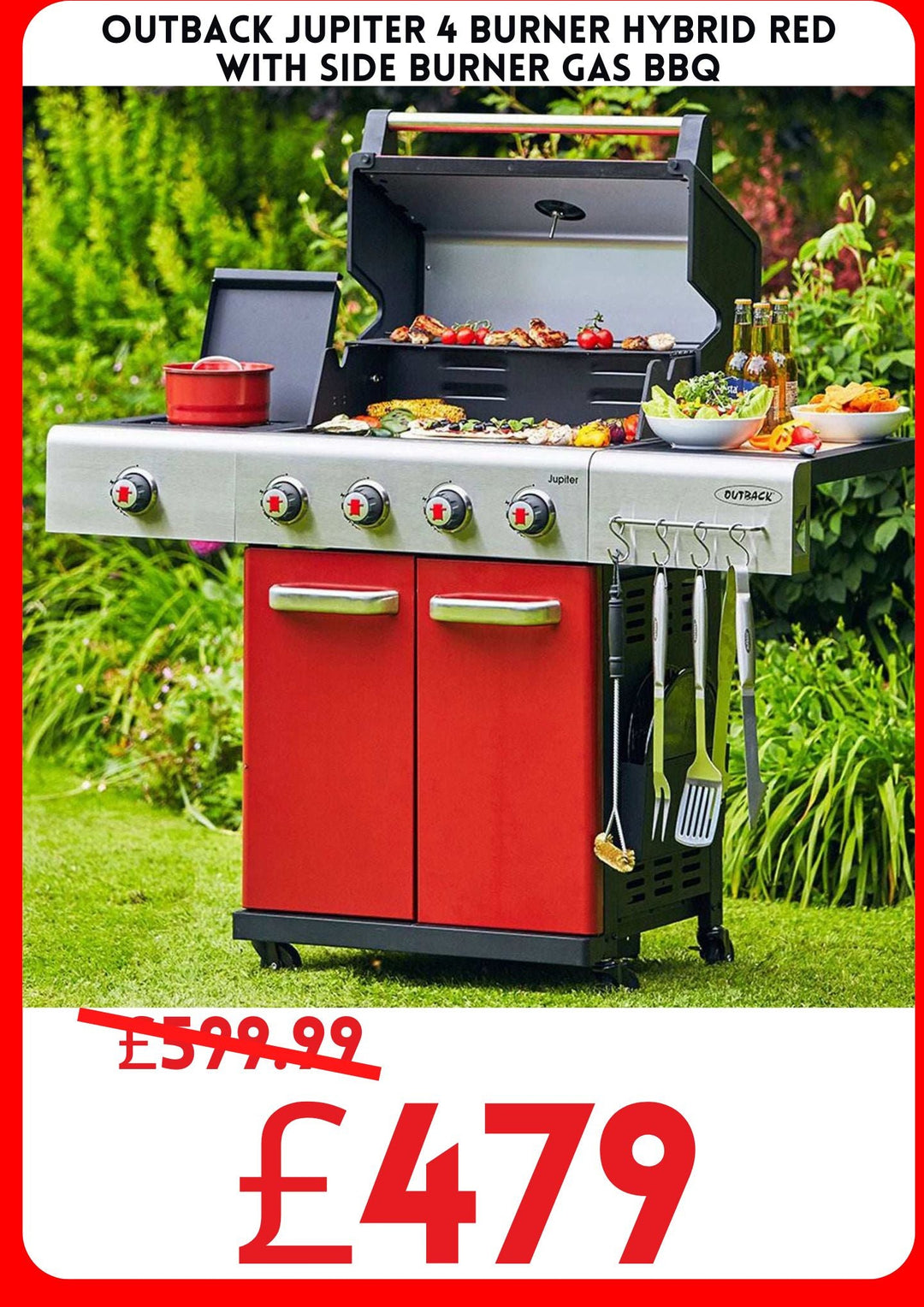 Outback Jupiter Burner Hybrid Red with Side Burner Gas BBQ