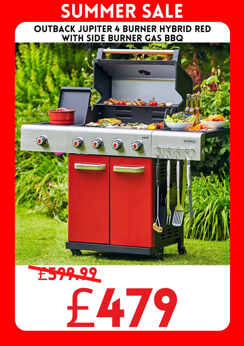 Outback Jupiter 4 Burner Hybrid Red with Side Burner Gas BBQ
