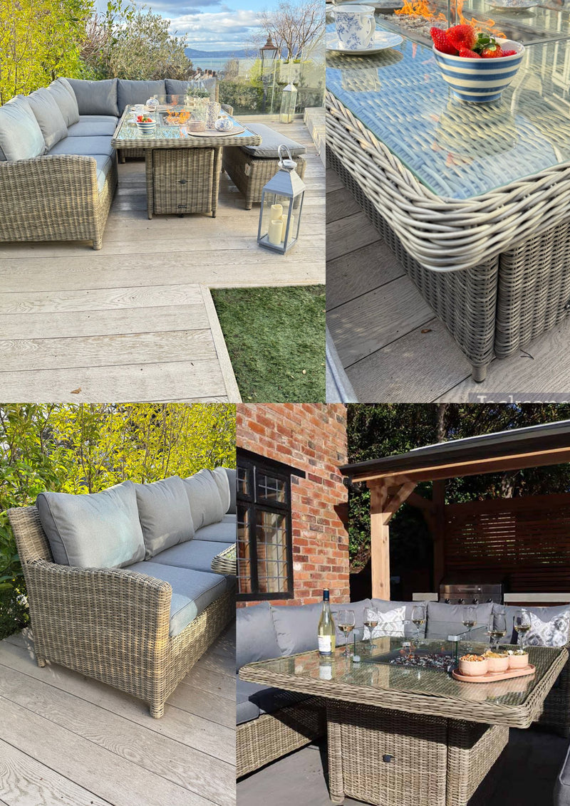 Royalcraft Wentworth 8 Seater Deluxe Modular Corner Dining Lounging Set with Square Fire Pit Table