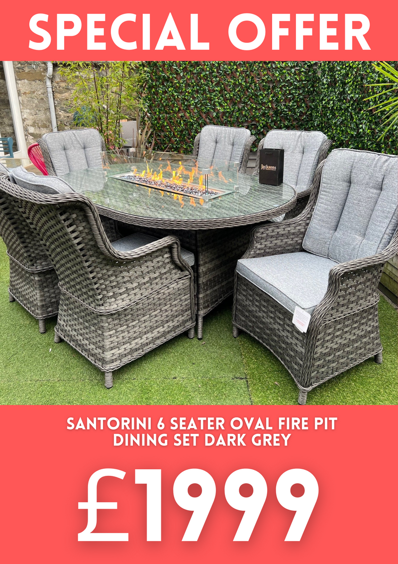 Santorini 6 Seater Oval Fire Pit Dining Set Dark Grey