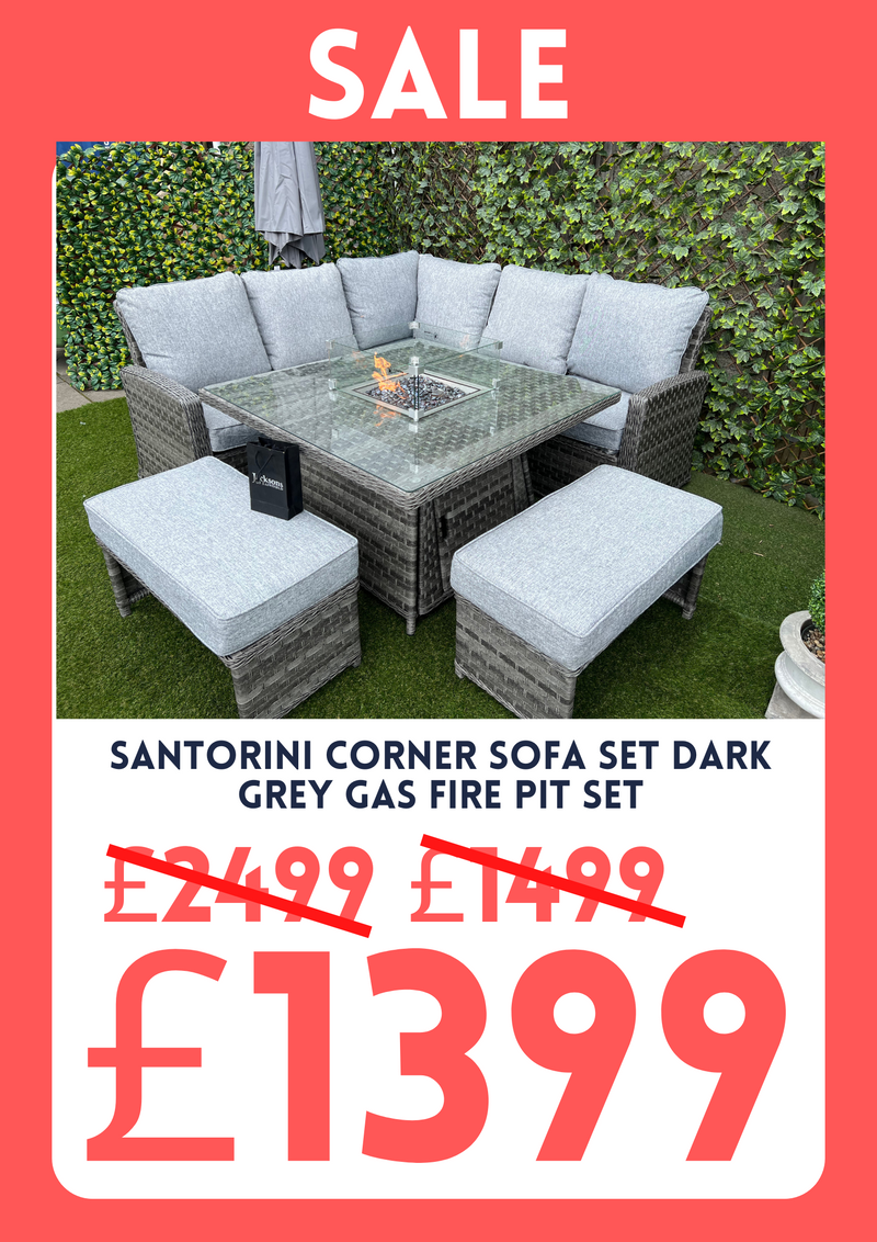 Santorini Corner Sofa Set Dark Grey Gas Fire Pit Set