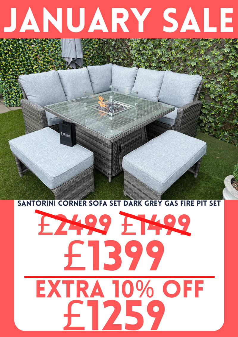 Santorini Corner Sofa Set Dark Grey Gas Fire Pit Set