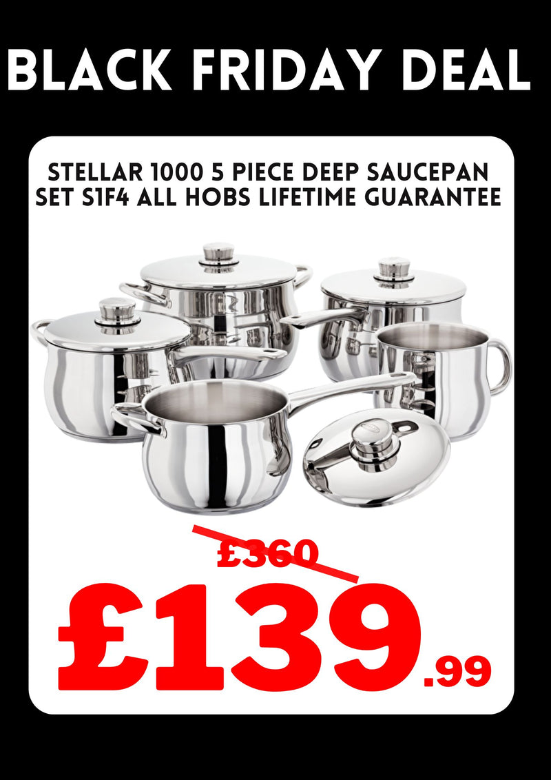 Stellar 1000 5 Piece Deep Saucepan Set S1F4 All Hobs Lifetime Guarantee