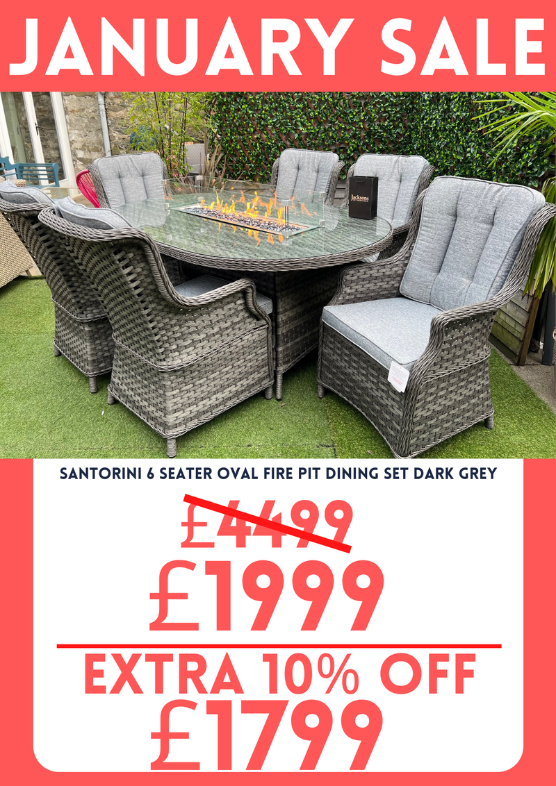 Santorini 6 Seater Oval Fire Pit Dining Set Dark Grey