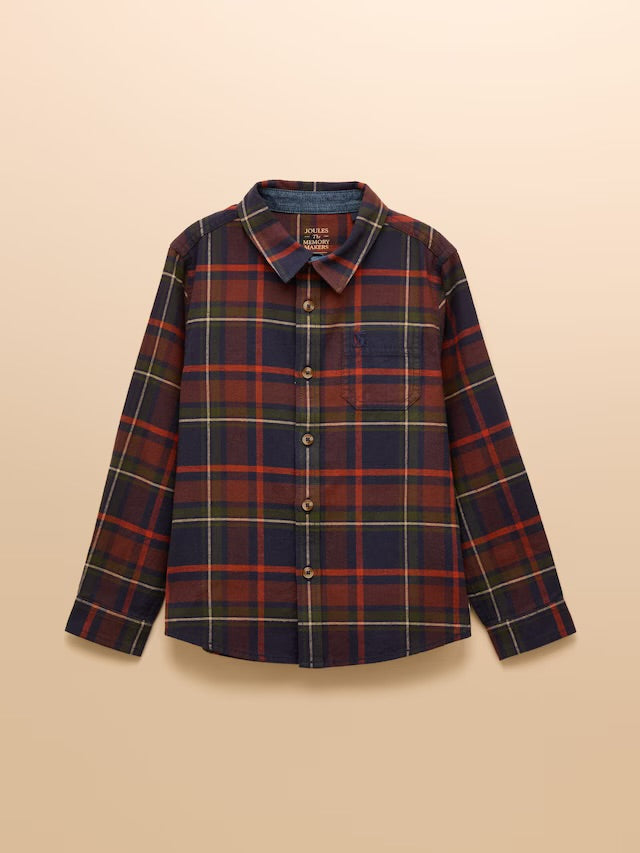 Joules Kids Boys Brushed Flannel Navy Check Checked Shirt