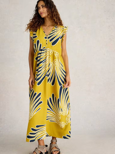White Stuff Women’s Lorna Linen Blend Maxi Dress in Yellow Print