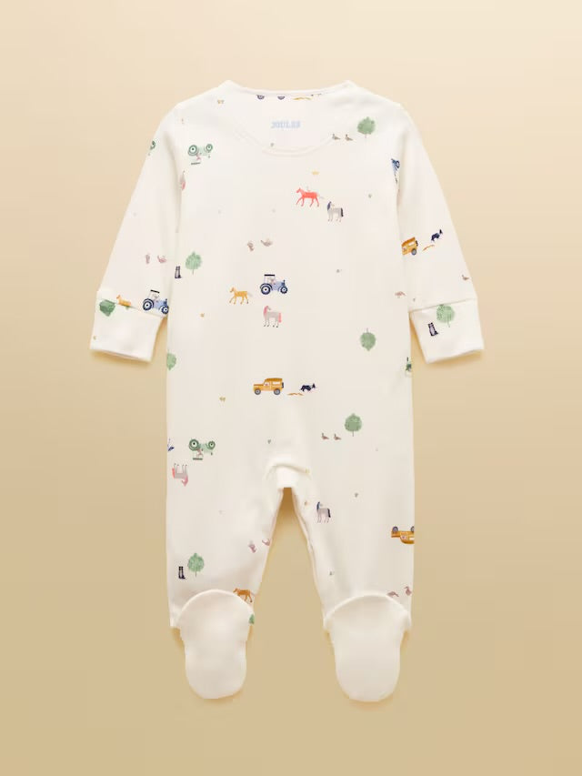 Joules Razamataz Cream Cotton Babygrow-Farm
