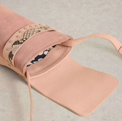 White Stuff Emmy Leather Phone Bag in Dusty Pink