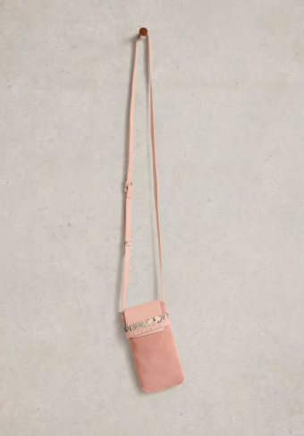 White Stuff Emmy Leather Phone Bag in Dusty Pink