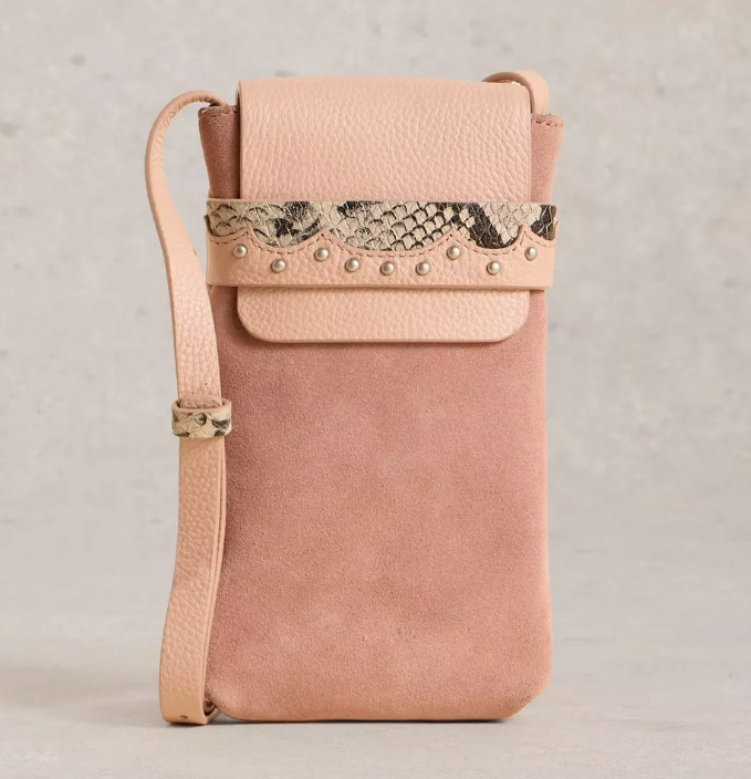 White Stuff Emmy Leather Phone Bag in Dusty Pink