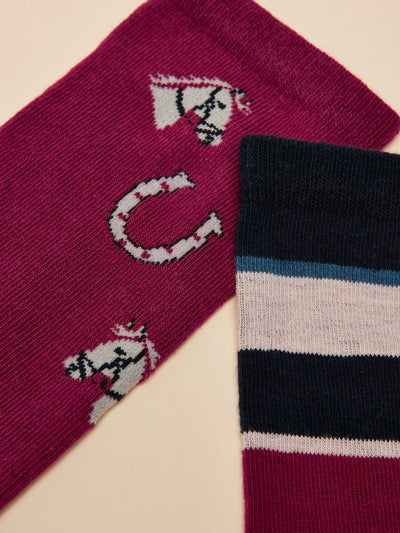 Joules Everyday 2 Pack Socks - Berry Horse