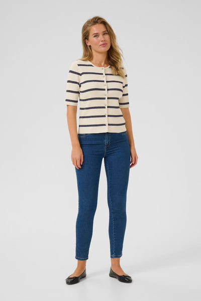 Kaffe Women’s KAmorita Cardigan - Silver White / Blue Stripe