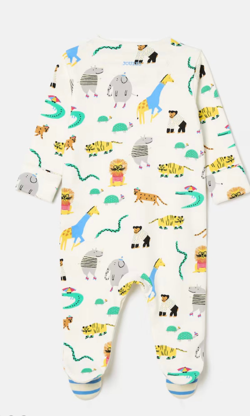 Joules Baby Razamataz Cotton Babygrow - Cream Zoo Print