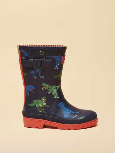 Joules Kids' Navy & Red Dinosaur Printed Wellies