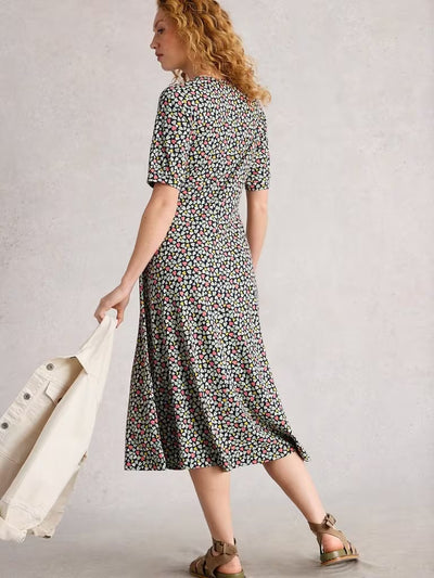 White Stuff Women’s Megan Jersey Dress  Short Sleeve in Navy Multi