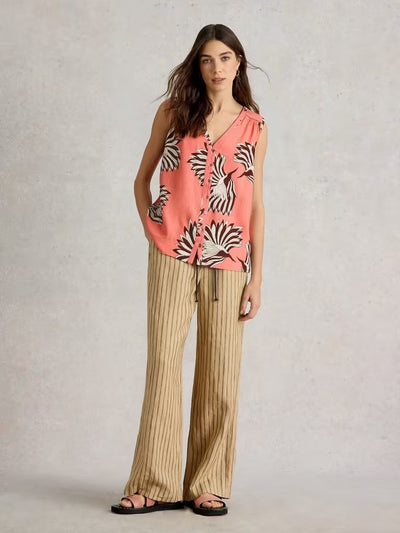 White Stuff Women’s Delilah Button Top in Coral Print