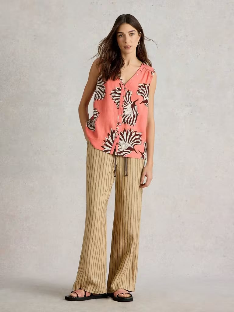 White Stuff Women’s Delilah Button Top in Coral Print