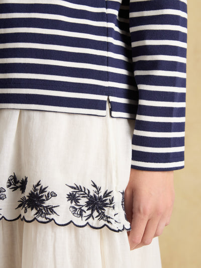 Joules Women’s Harbour Navy & White Boat Neck 100% Cotton Breton Top -NVY Creme