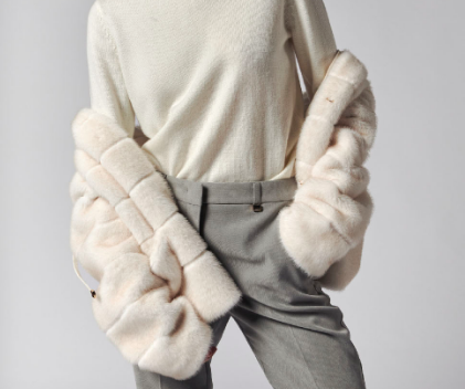 LuckyLu Ladies Fur Jacket in Off White, Pelliccia Sintetica