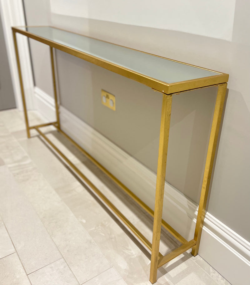 Gold Slim Mirror Top Console Table