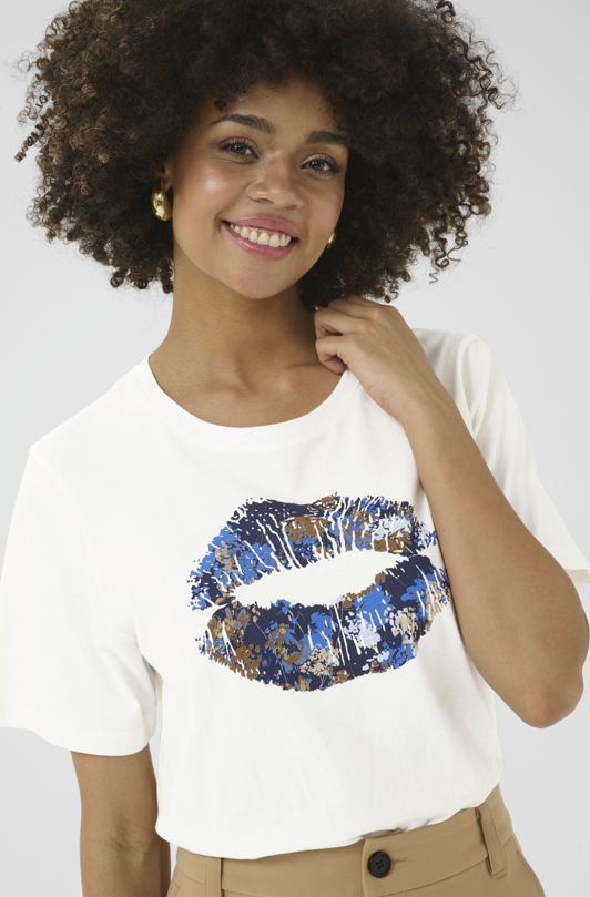 Culture Ladies T Shirt CUGab Amora in Spring Gardenia Blue Floral Foil Lips, Gab Tee