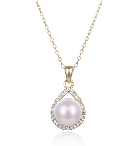 Kilkenny Silver Pearl Teardrop Necklace in Gold Plated Silver