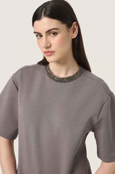 Soaked in Luxury Ladies SLMagana Embellished Tee in Dar Gull Grey, Magana