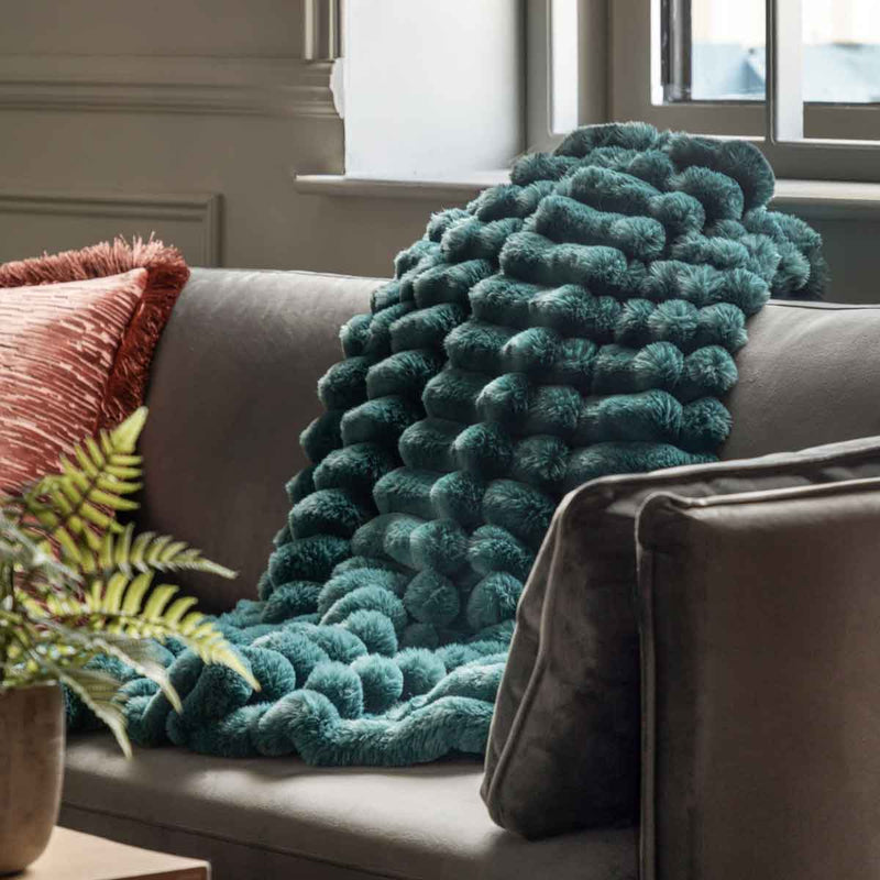 Ribbed Fur Throw Teal 1300 x 1700mm