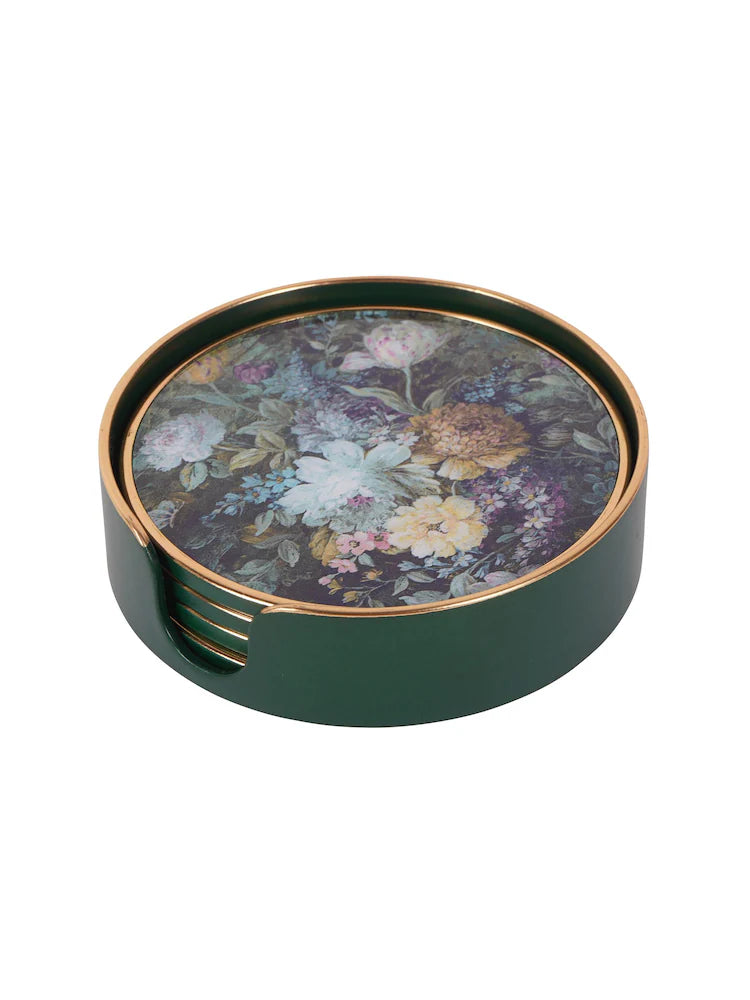 Green Floral Coasters Set of 4
