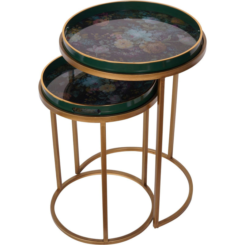 Green Floral Tray Tables Set of 2