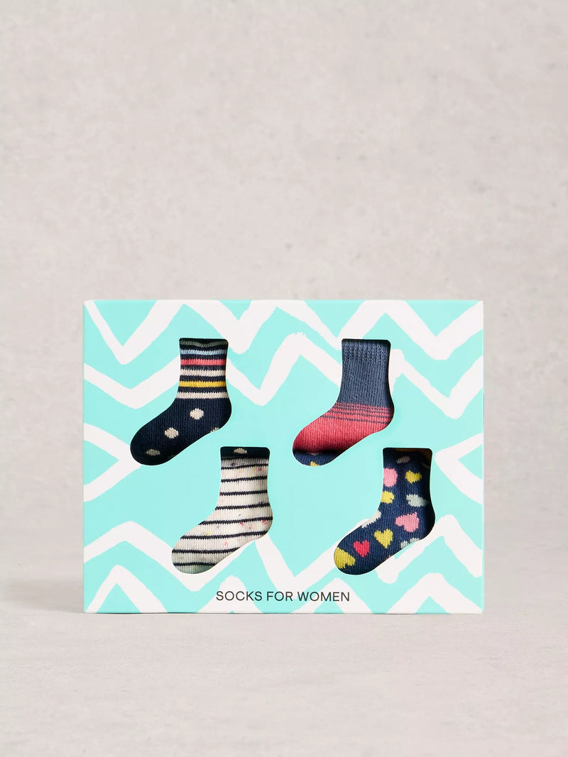 4PK Heart Stripe Ankle Socks WOMENS