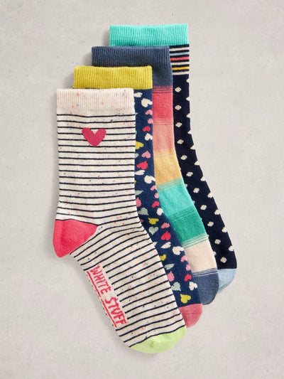 4PK Heart Stripe Ankle Socks WOMENS