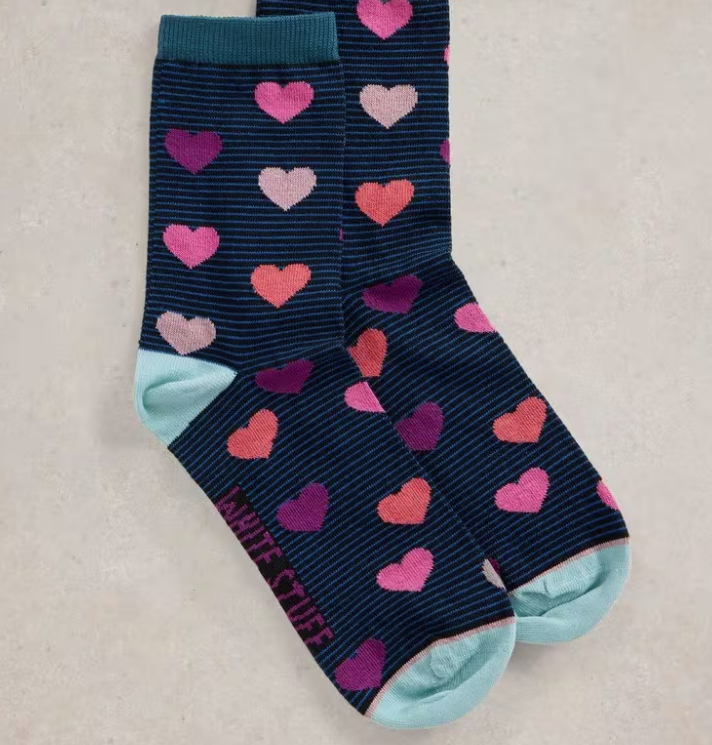 White Stuff Striped Heart Ankle Sock