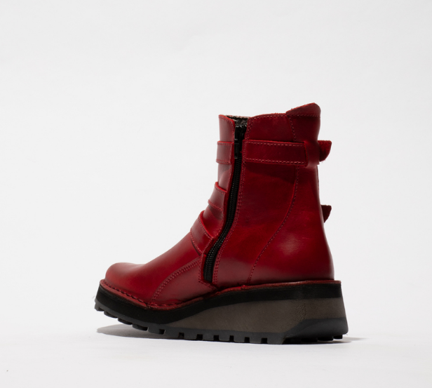 Fly London Ankle Length Leather Boots HEIK198 Red
