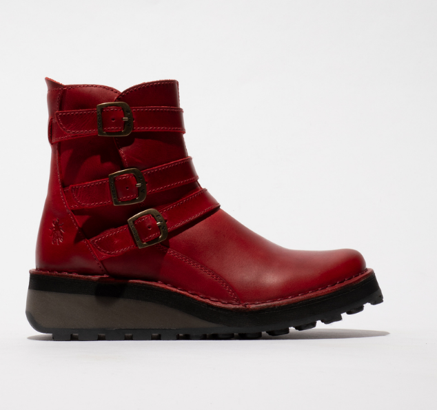Fly London Ankle Length Leather Boots HEIK198 Red
